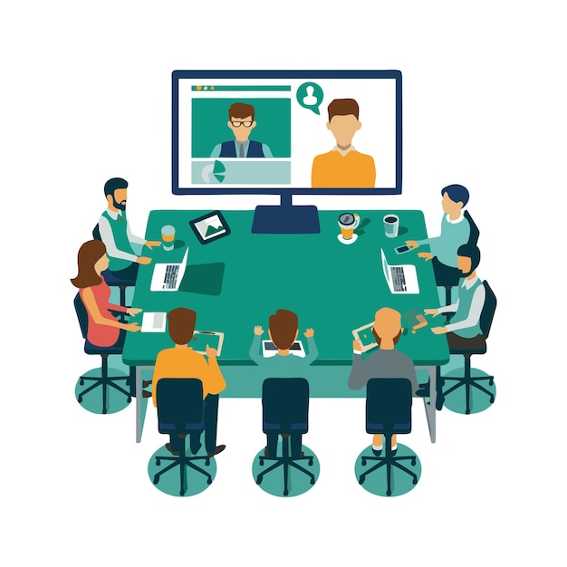 Ilustración vectorial de personas que utilizan el video en el aprendizaje en línea