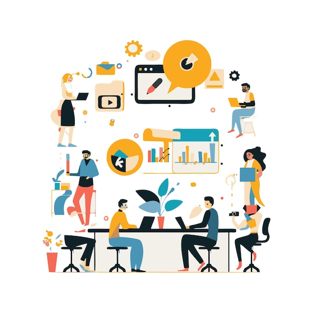 Ilustración vectorial de personas que utilizan el video en el aprendizaje en línea