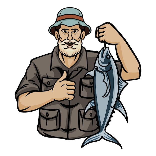 ilustración vectorial de pescador pescando