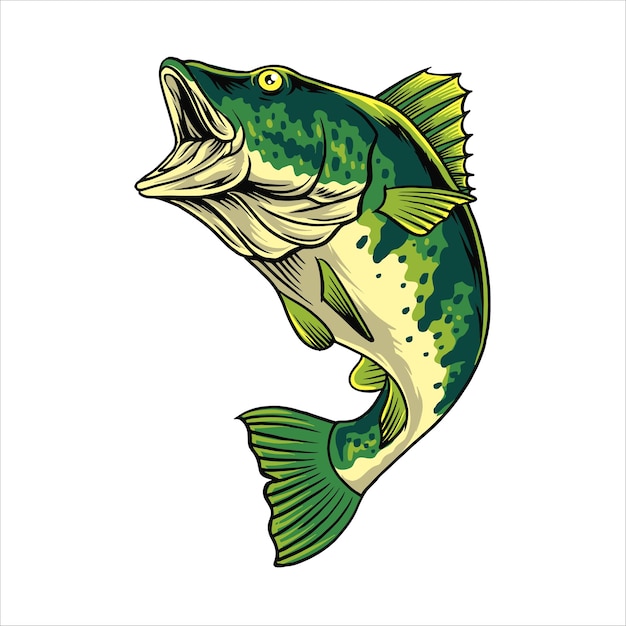 Ilustración vectorial del pez bajo con ilustración vintage