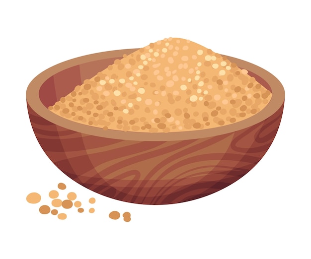 Vector ilustración vectorial de una pila de azúcar marrón refinado en un cuenco como edulcorante para alimentos y bebidas
