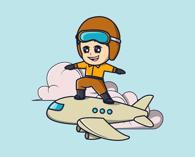 ilustración vectorial de un piloto conduciendo un concepto de icono de dibujos animados planos de avión