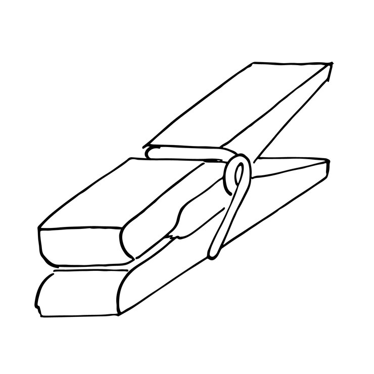 Ilustración vectorial de pin de ropa de madera Arte gráfico clip dibujado a mano dibujo aislado Esbozo de prendas de vestir conjunto de pin vector