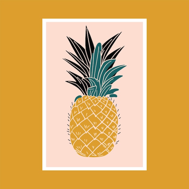 Vector ilustración vectorial de piña fruta tropical dibujada a mano en colores pastel