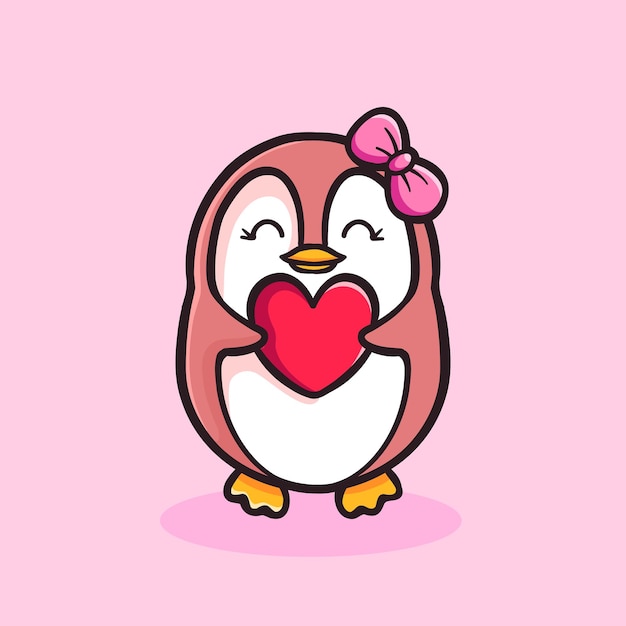 Ilustración vectorial de pingüino abrazando el amor por la mascota del personaje de San Valentín Pegatina