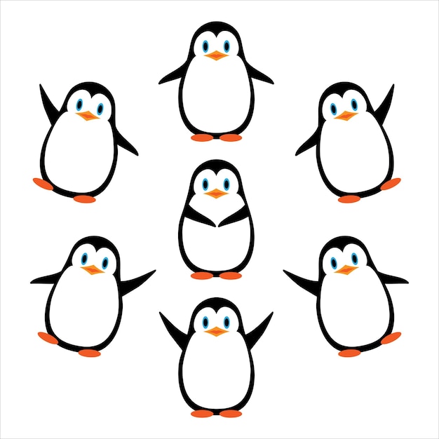 Ilustración vectorial Pingüinos divertidos Una colección en un estilo plano