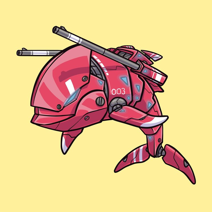 Vector ilustración vectorial de pink shark robot con pistola doble