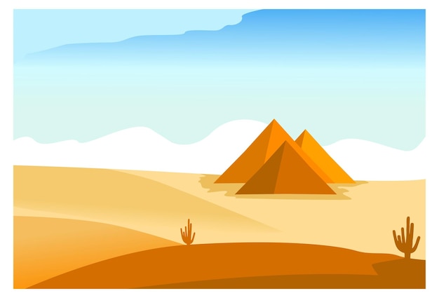 Ilustración vectorial de una pirámide con una vasta extensión de desierto
