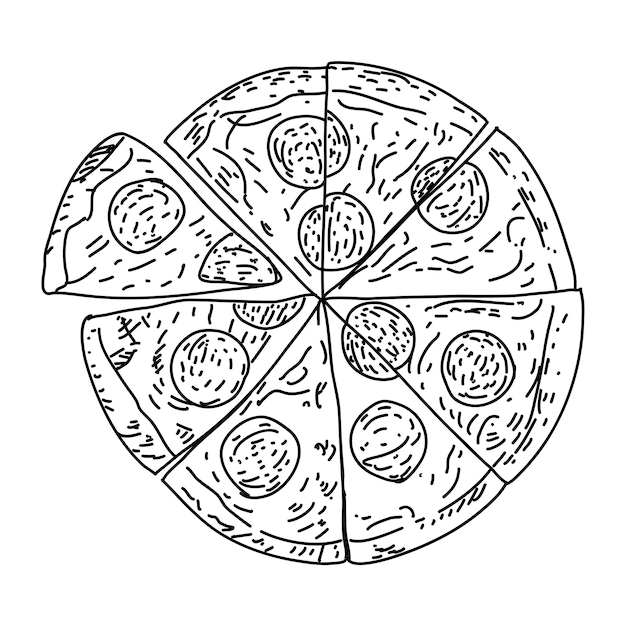 Ilustración vectorial de pizza Estilo de boceto