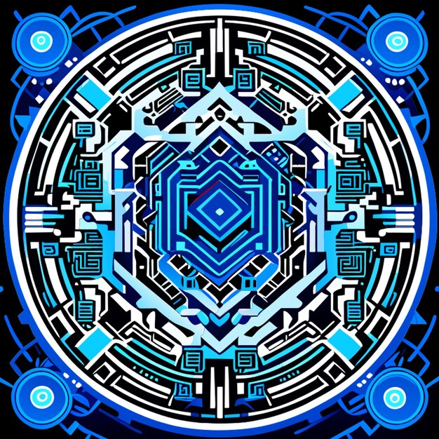 Vector ilustración vectorial de la placa de circuito digital qr de código de barras azul