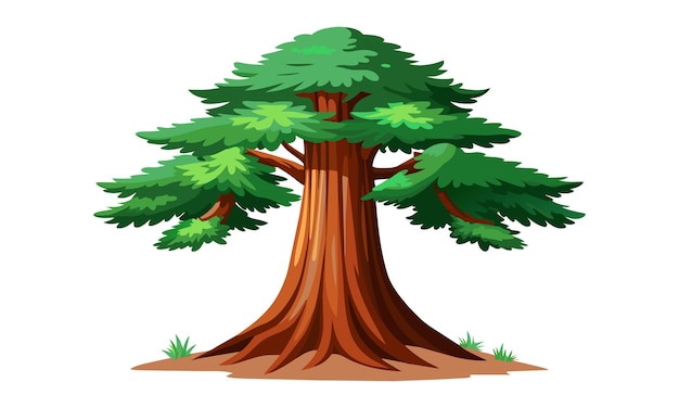 Ilustración vectorial plana aislada del contorno del árbol de secuoya en fondo blanco