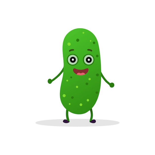 Ilustración vectorial plana aislada del personaje del pepinillo de dibujos animados sobre fondo blanco