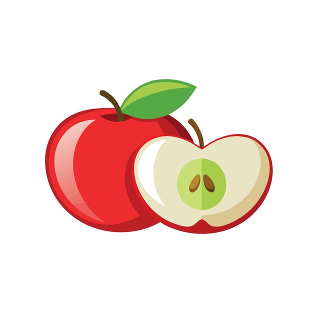 Ilustración vectorial plana aislada de rebanadas de manzana frescas sobre un fondo blanco