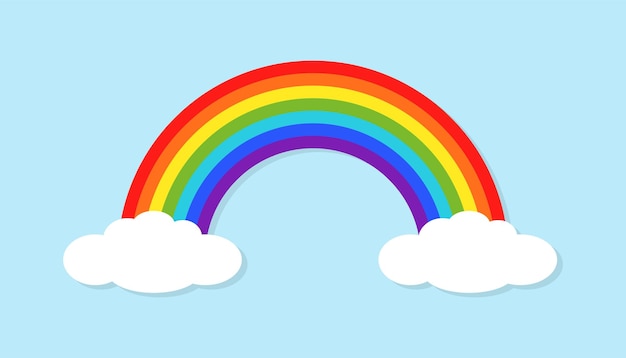 Ilustración vectorial plana de arco iris y nubes