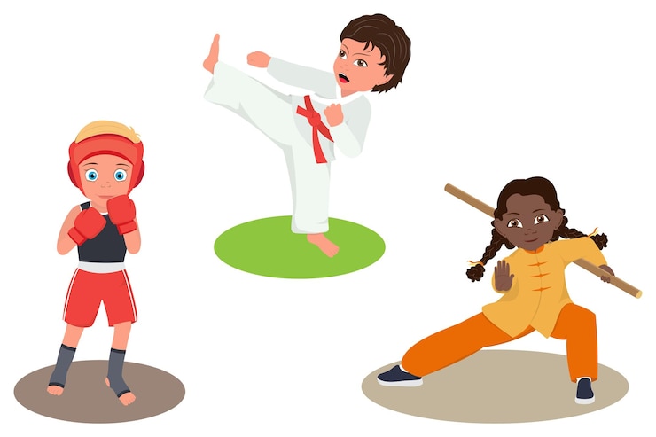 Vector ilustración vectorial plana de las artes marciales para niños
