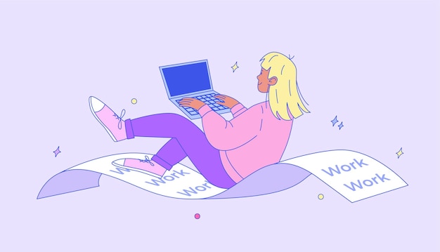 Ilustración vectorial plana de caracteres flotantes en el documento de trabajo