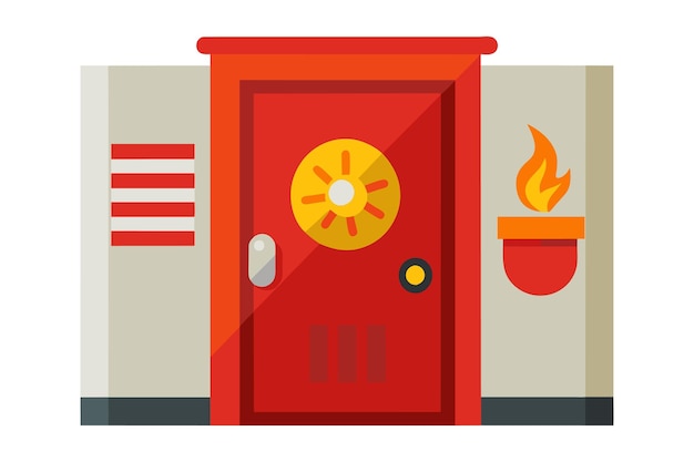 Ilustración vectorial plana de la cerradura de la puerta contra incendios en fondo blanco