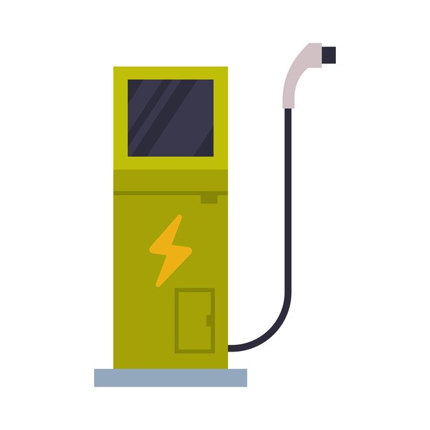 Ilustración vectorial plana del concepto de estación de carga de transporte ecológico de automóviles eléctricos