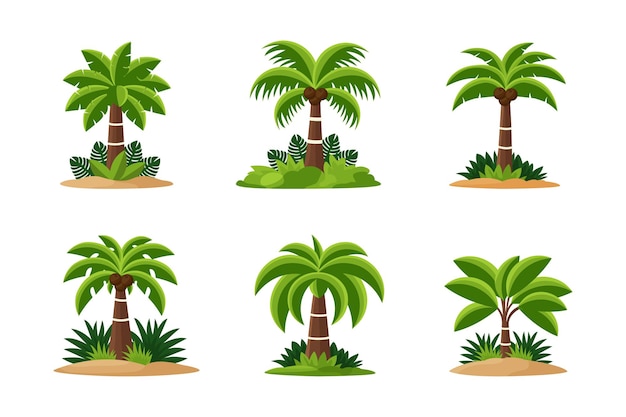 Ilustración vectorial plana de un conjunto de palmeras aisladas sobre un fondo blanco