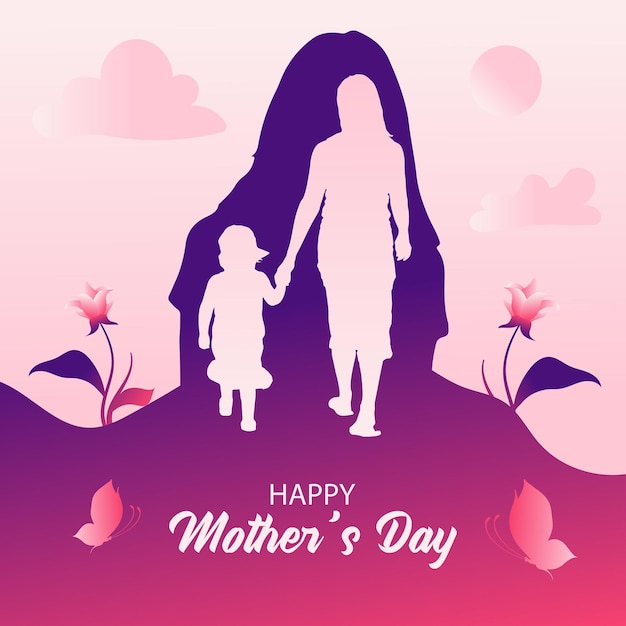 Ilustración vectorial plana del día de la madre con mamá y niño para tarjetas postales y pancartas en redes sociales