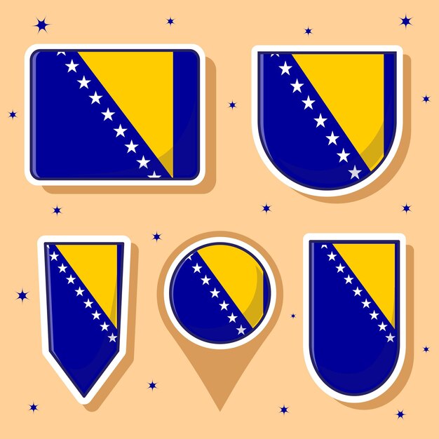 Ilustración vectorial plana de dibujos animados de la bandera nacional de Bosnia y Herzegovina con muchas formas en el interior
