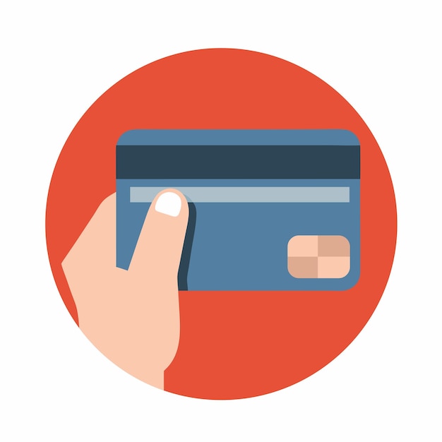 Ilustración vectorial plana de diseño de la mano sosteniendo un icono de banca y pago de tarjeta de crédito