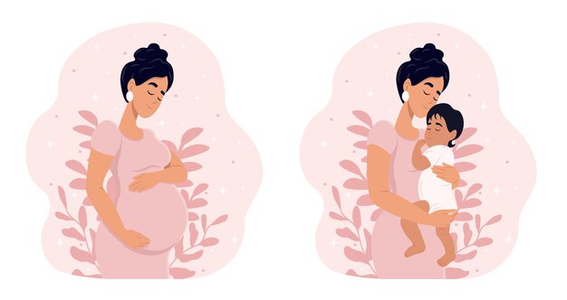 Ilustración vectorial plana del embarazo y la maternidad