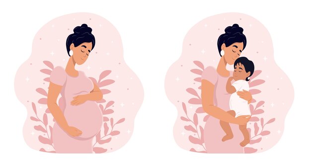 Vector ilustración vectorial plana del embarazo y la maternidad