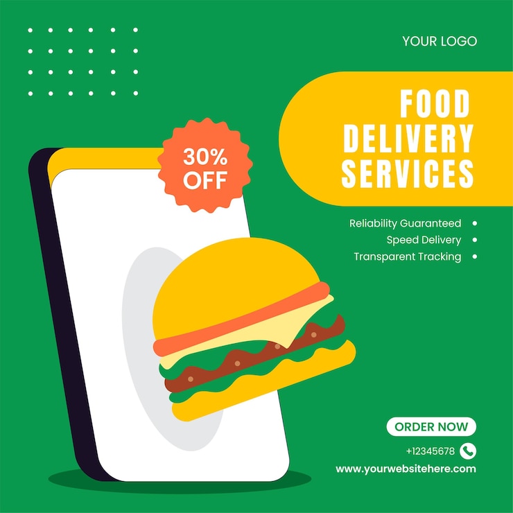 Vector ilustración vectorial plana de entrega de alimentos al estilo de dibujos animados para la ilustración de diseño de redes sociales