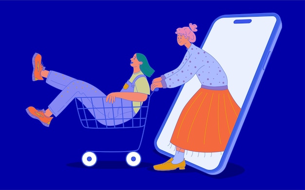 Ilustración vectorial plana de la escena de compras en línea
