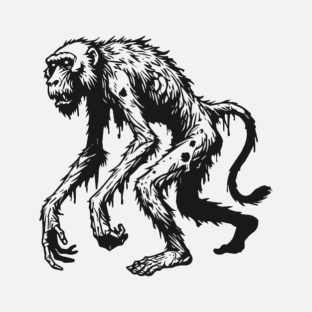 Una ilustración vectorial plana de una especie de mono zombi