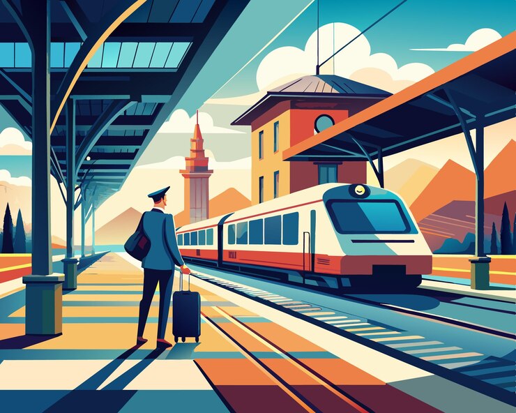 Ilustración vectorial plana de la estación de tren