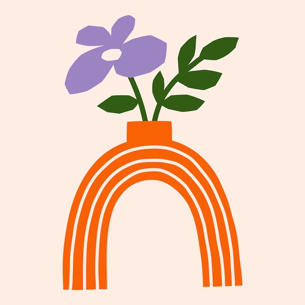 Ilustración vectorial plana floral moderna Estilo de recorte Vaso de flores Clipart sencillo y lindo botánico