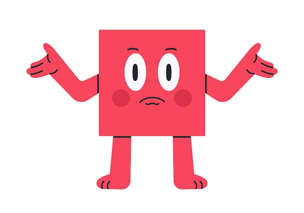 Ilustración vectorial plana de forma cuadrada cómica Mascota cuadrada linda con cara humorística