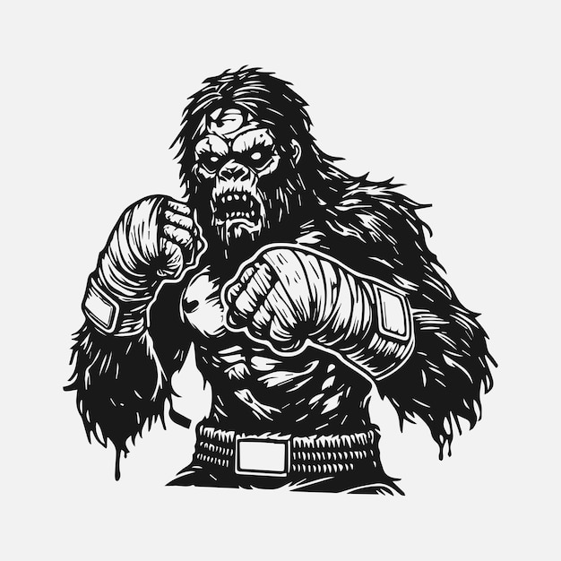 Una ilustración vectorial plana de un gorila como un boxeador