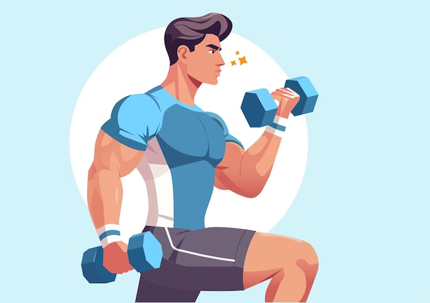 Ilustración vectorial plana de un hombre musculoso levantando una manivela