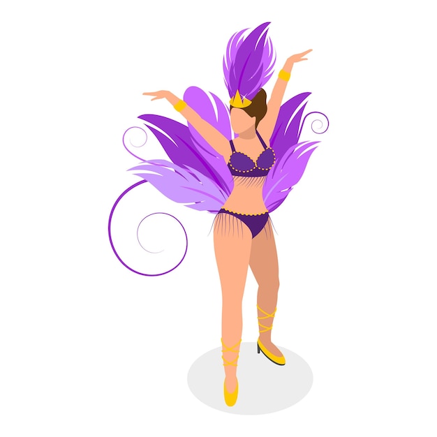 Ilustración vectorial plana isométrica 3D de bailarines de samba brasileños Festival de Río de Janeiro Artículo 2