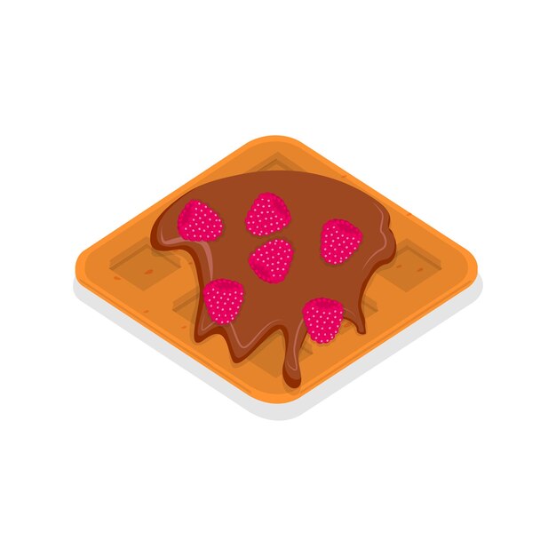 Ilustración vectorial plana isométrica en 3d de gofres belgas de pastelería casera con bayas frescas