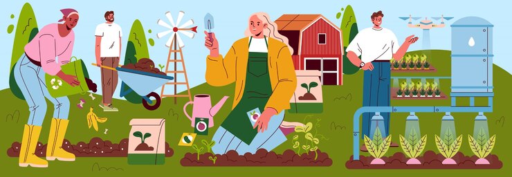 Ilustración vectorial plana de jardín autosuficiente