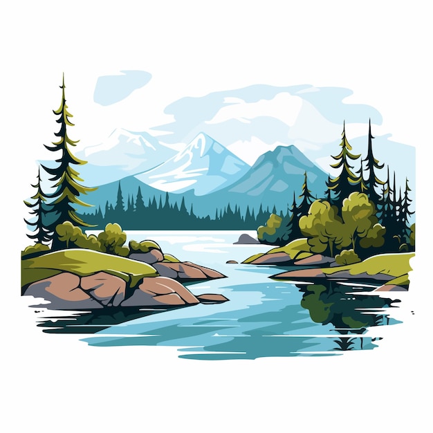 Ilustración vectorial plana del lago Dibujo a mano de dibujos animados del lago Ilustración vectoria aislada