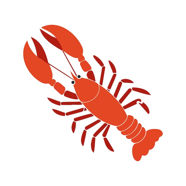 Ilustración vectorial plana de langosta Diseño estilizado simple Corpo rojo brillante Naranja garras exageradas Aspecto minimalista Líneas limpias Fondo blanco
