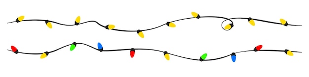Ilustración vectorial plana de luces navideñas Giralda brillante amarilla y colorida Elemento de diseño de decoración de celebración