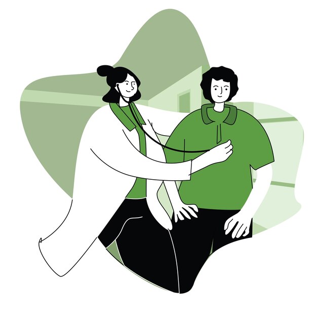 Ilustración vectorial plana de un médico examinando a un paciente