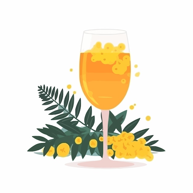 Vector ilustración vectorial plana de una mimosa en un vidrio poco grande transparente