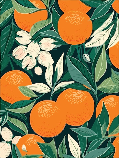 Ilustración vectorial plana de naranjas dibujadas a mano con hojas delicadas