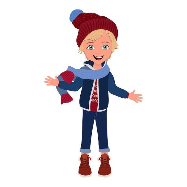 Ilustración vectorial plana de un niño con ropa de invierno Ítem 5