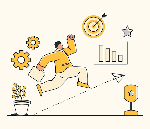 Ilustración vectorial plana de un objetivo desarrollo reto objetivo y motivación