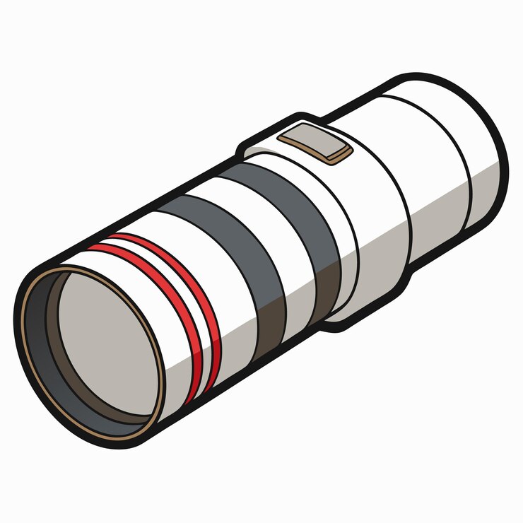 Vector ilustración vectorial plana del objetivo telefoto con fondo blanco
