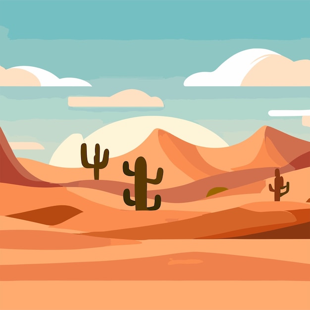 Ilustración vectorial plana del paisaje en el desierto