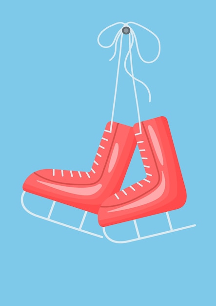 Ilustración vectorial plana de patines de invierno rojos en estilo de dibujos animados